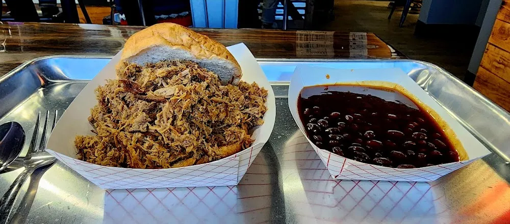 Brisket Sandwich and Baked Beans
